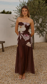 Elle Maxi Dress - Brown Floral